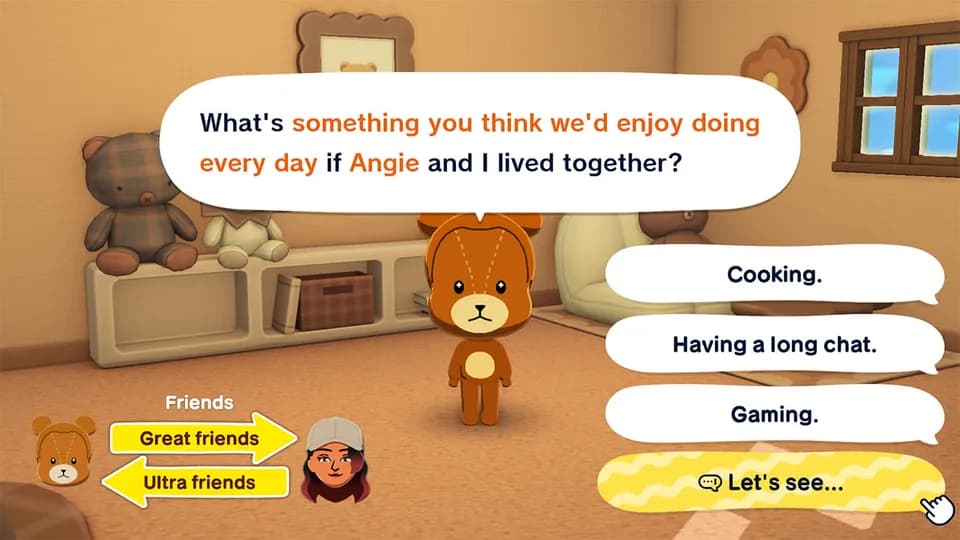 Official Tomodachi Life: Living the Dream screenshot showing Mii relationship interactions